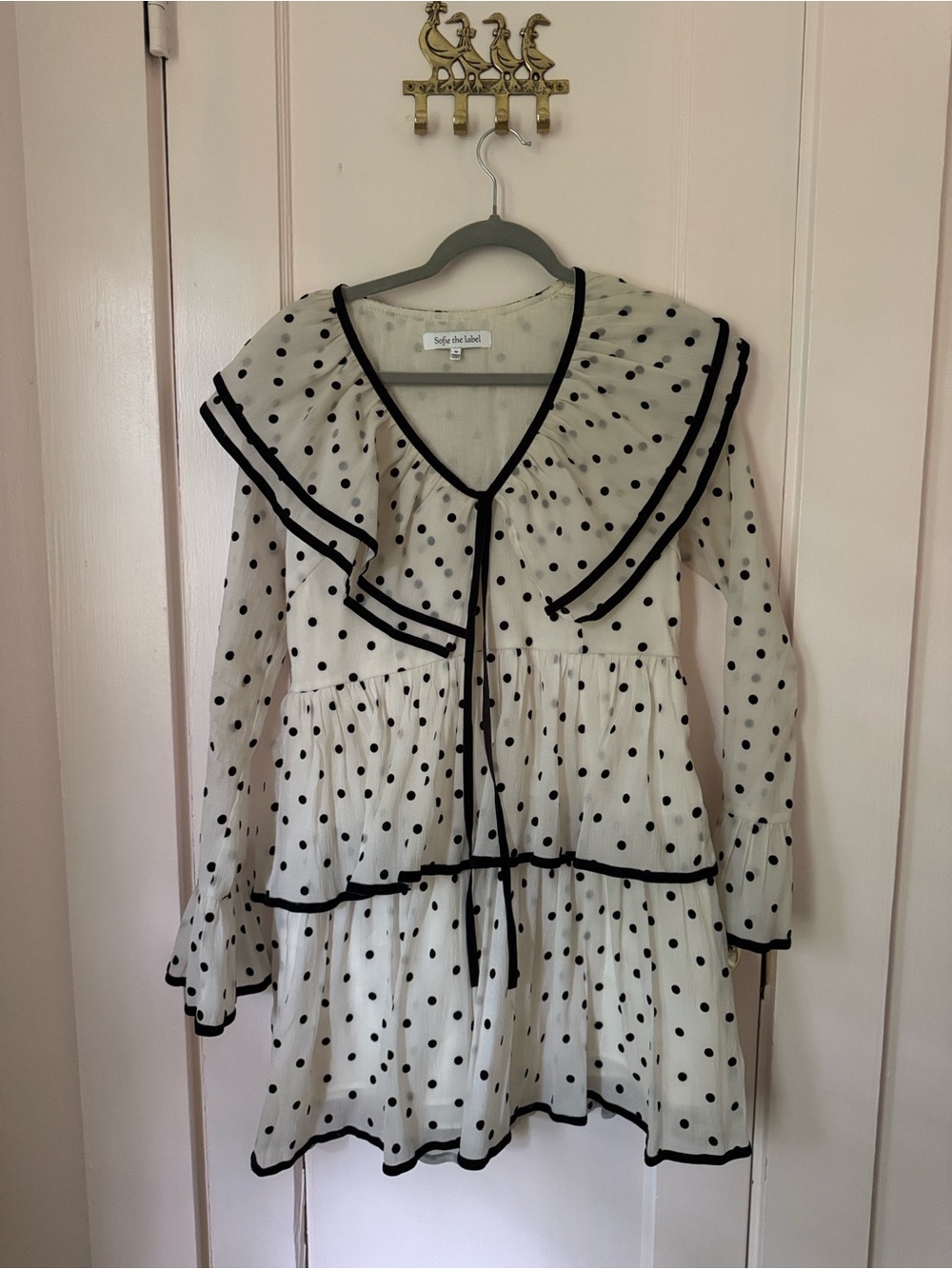 Sofie the Label Polka Dot Ruffle Tiered Mini Dress - Black on Cream